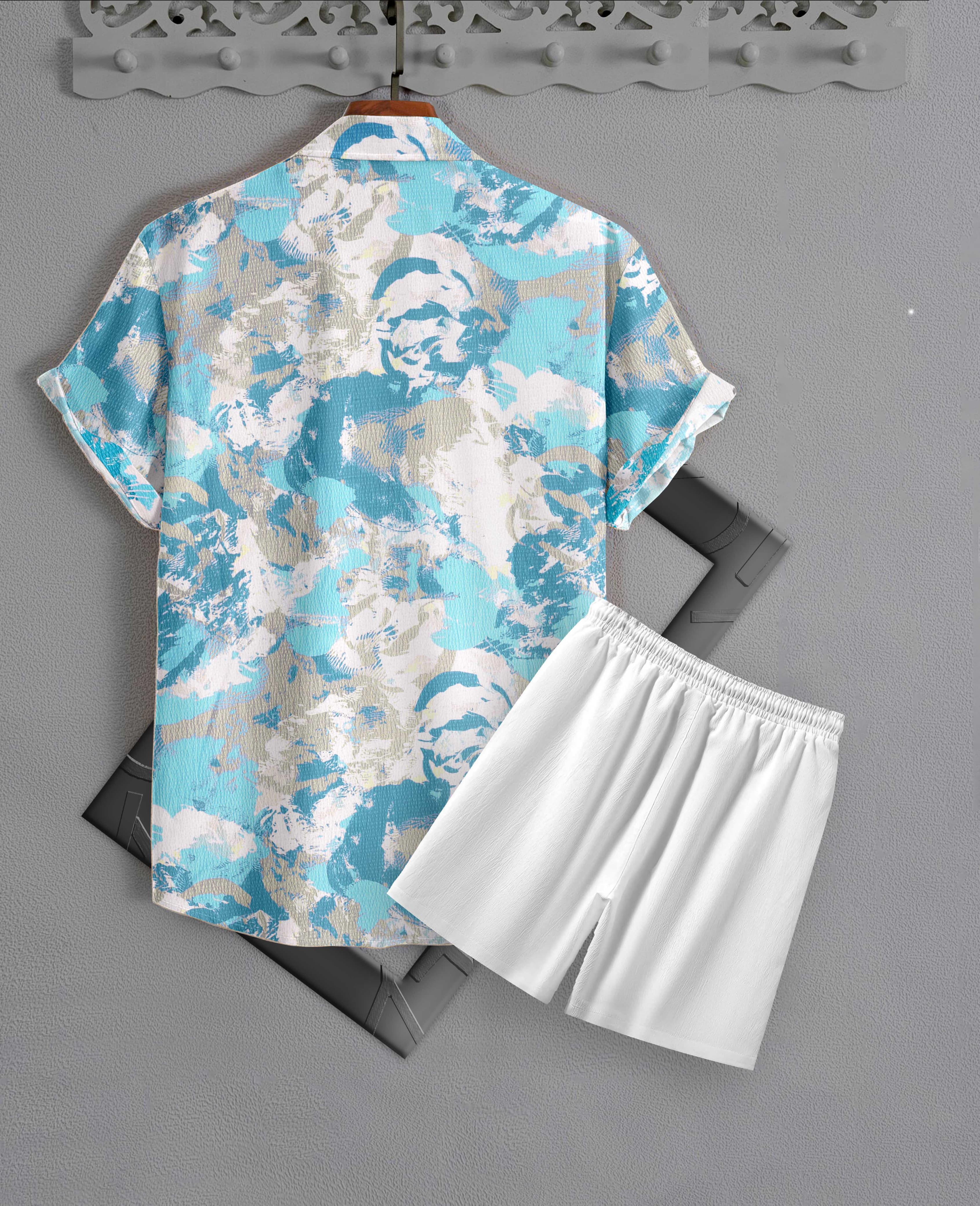Men’s Blue Abstract Print Night Suit – Half Sleeve Shirt & Shorts